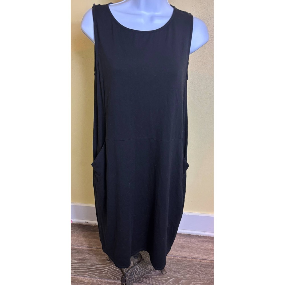 EILEEN FISHER Stretch‎ Crepe Lantern Dress Stretch with pockets Black Women's XS